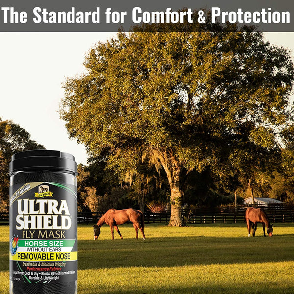 UltraShield Fly Mask Removable Nose without Ears For Horses (Horse Size)
