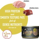 Tiki after dark cat food is high in protein and the smooth texture pate is full of dense nutritents