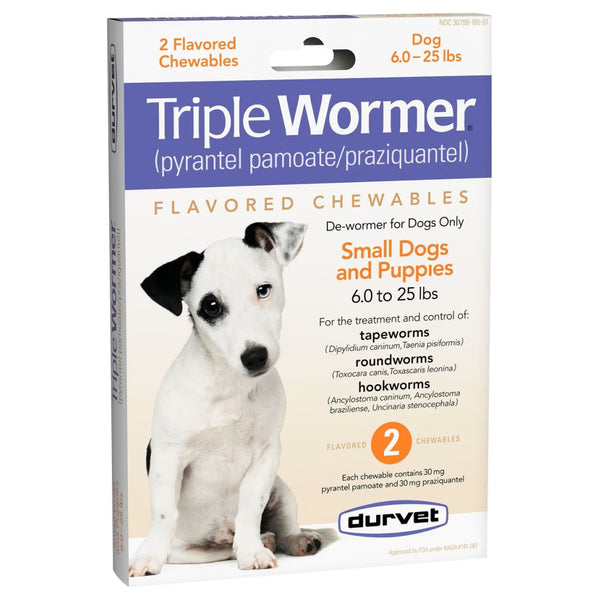Triple Wormer for Puppies and Small Dogs 6-25 lbs (12 chewable tablets)