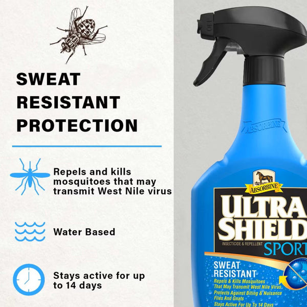 Absorbine Ultrashield Sport Sweat Resistant Insecticide & Repellent For Horse (32 oz)