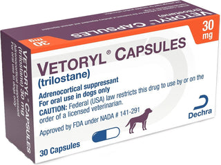 Vetoryl branded box containing 30mg capsules for canine treatment