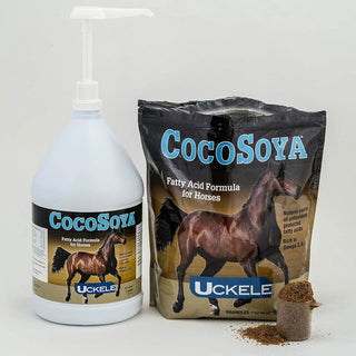 Dispensing Uckele CocoSoya Essential Fatty Acid Formula for horse feed