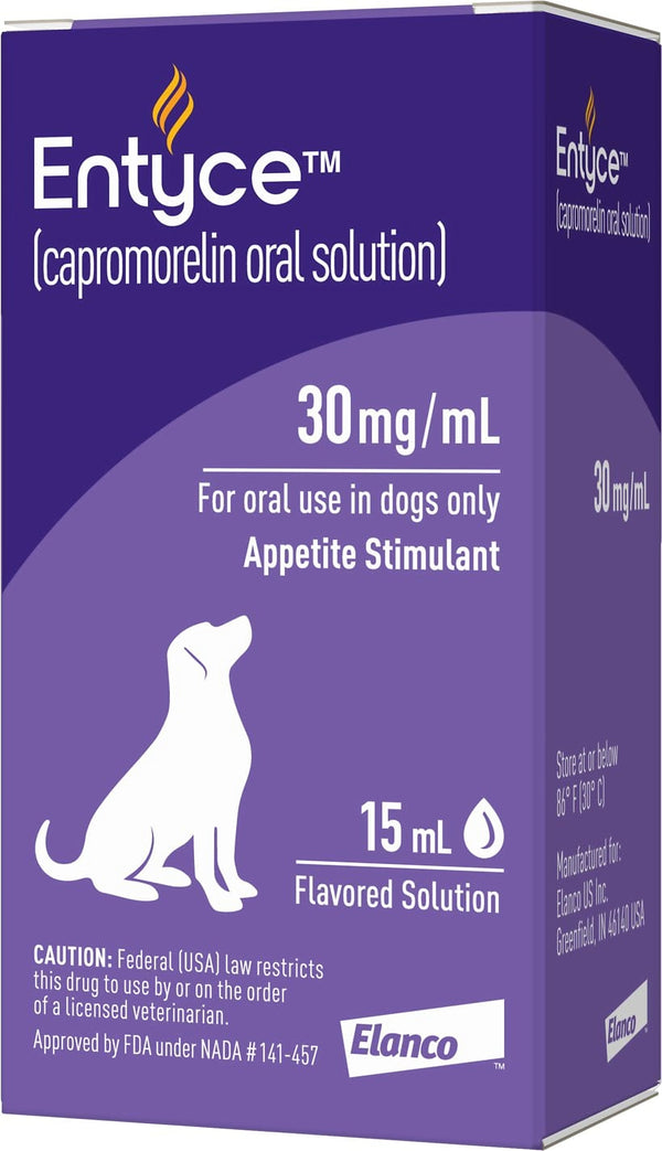 Bottle of Entyce oral solution for appetite enhancement in dogs