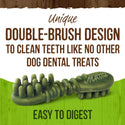 Merrick Fresh Kisses dental treats showcasing the dual-brush design for superior teeth cleaning