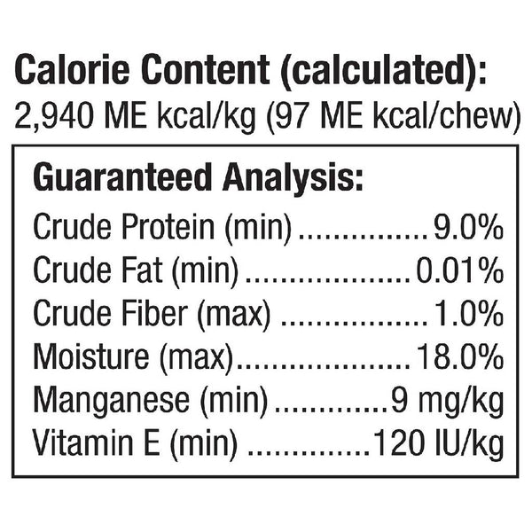 Calorie content of these no rawhide dog chews by smartbones