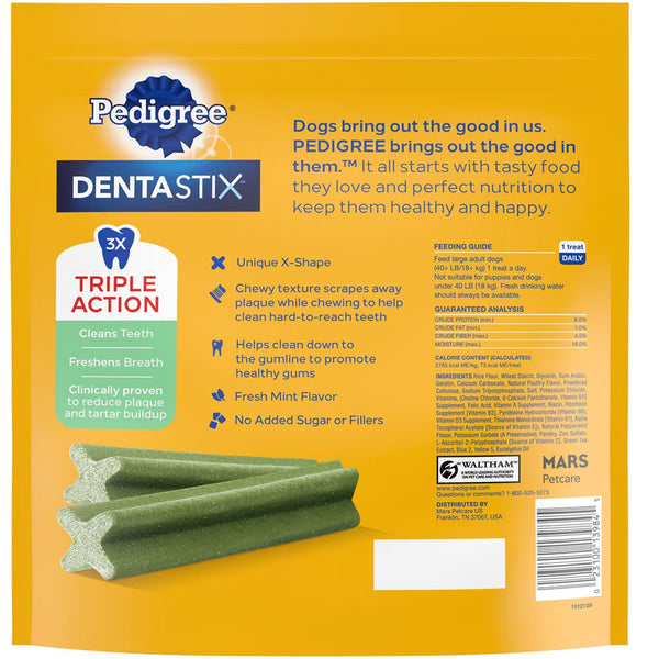 Pedigree Dentastix Fresh Mint Flavored Large Dental Dog Treats backside