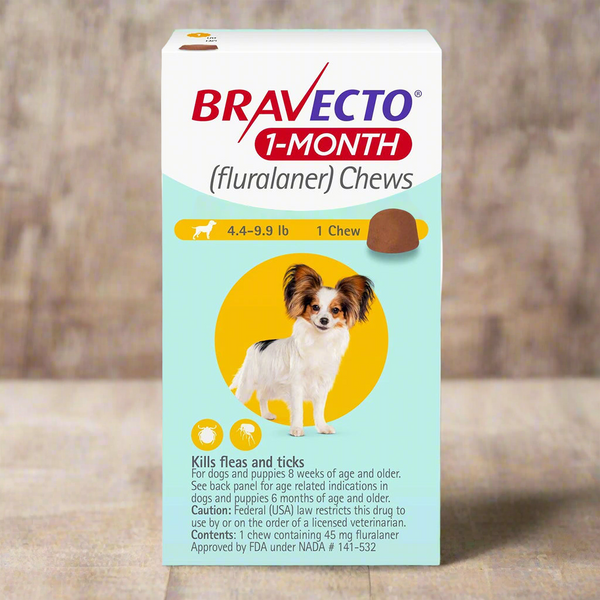 Bravecto 1-Month Chew for Dogs, 4.4-9.9 lbs, (Yellow Box)